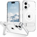 Magnetic iPhone 16 Plus Clear Case with Kickstand [Compatible with Magsafe] Slim Lightweight Shockproof Anti-Yellow Phone Cover for iPhone 16 Plus 6.7 White