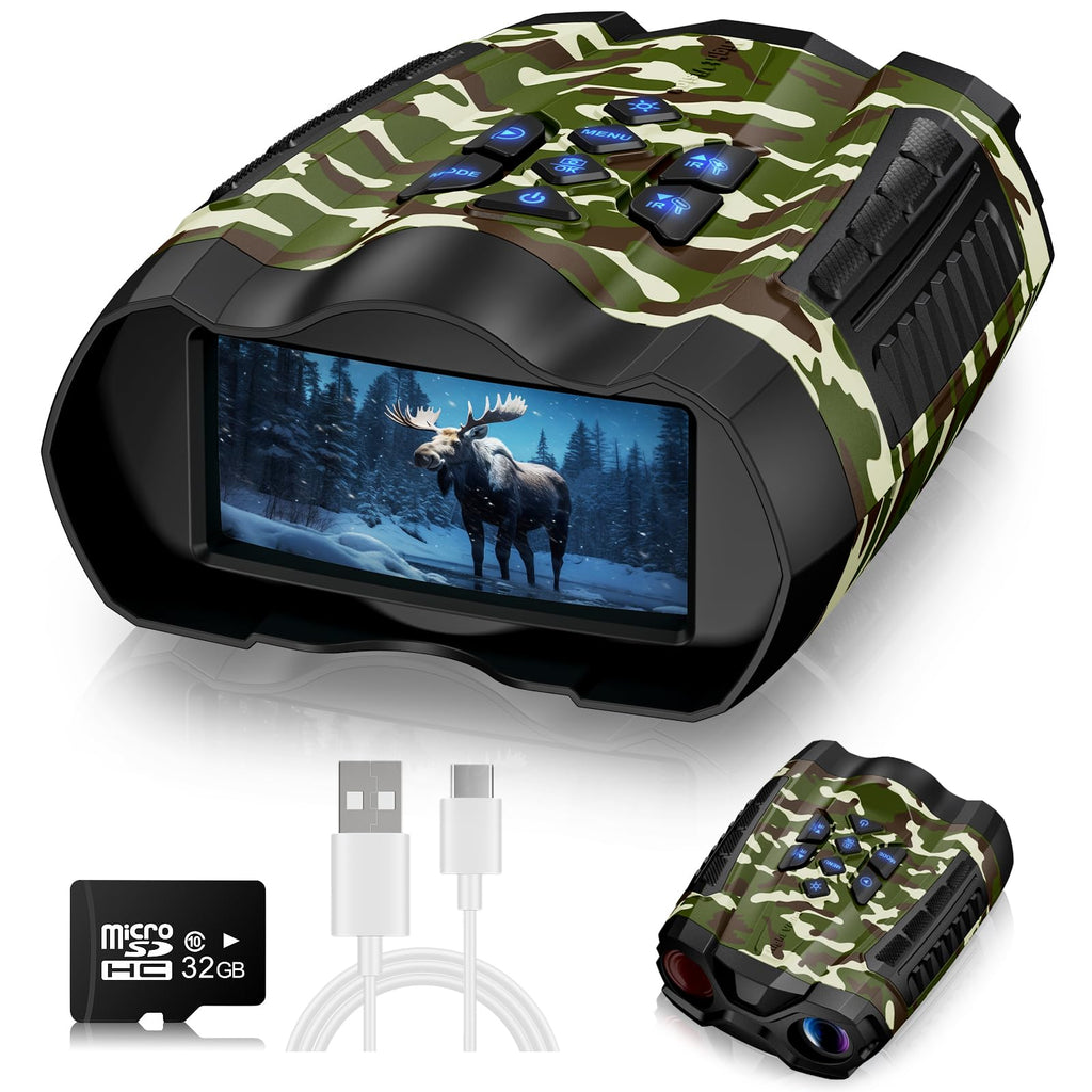 Night Vision Goggles 4K Binoculars with Camera 3.5" HD Display and 32GB TF Card 9 Gear Night Vision 10X Digital Zoom 4000mAh Battery Nightvision