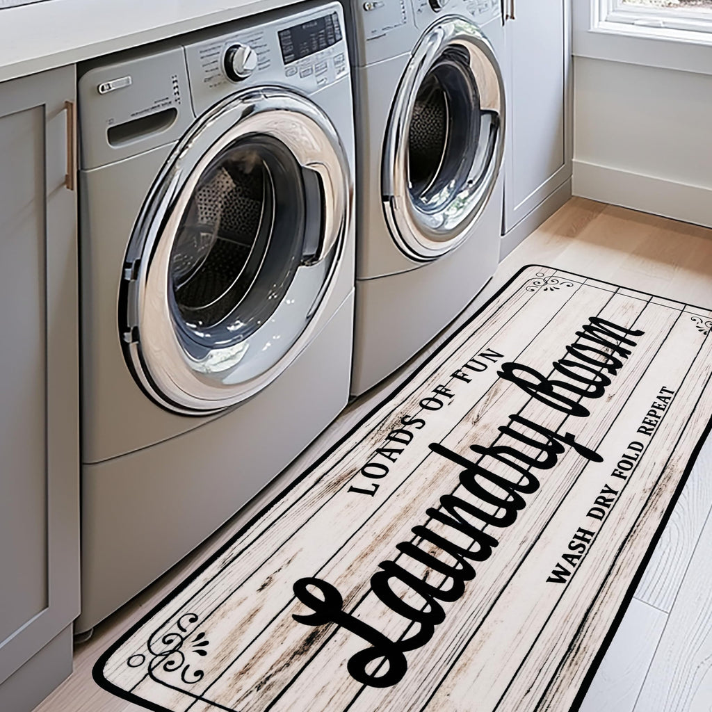 EYECY Laundry Room Rug Runner 24"X72" Non Slip TPRback Laundry Rugs for Laundry Room Decor Bordered Design Washable Runner Rugs for Kitchen Floor Laundry Room Bathroom Hallway Entryway Area Rugs-White