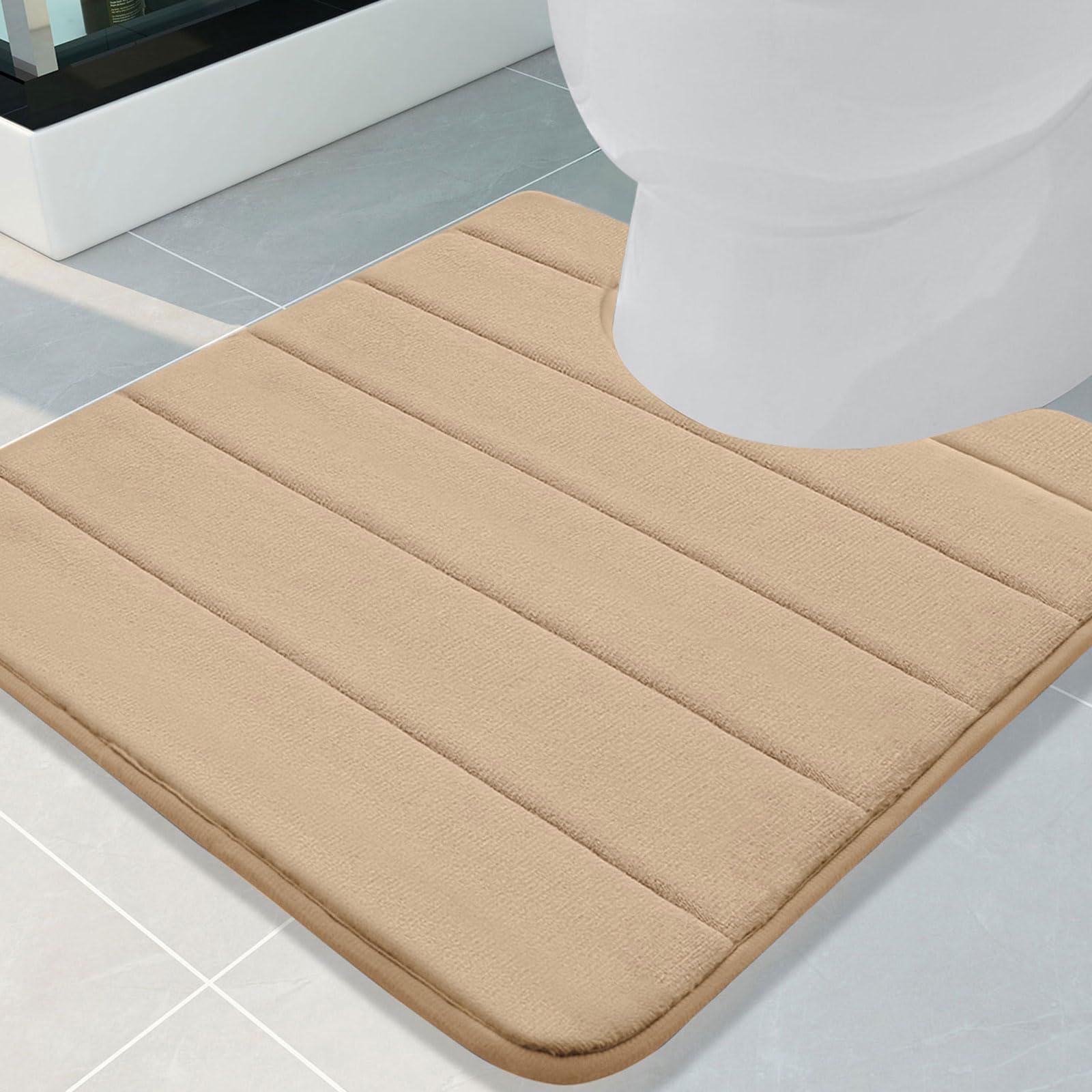 Buganda Memory Foam U-Shaped Contour Toilet Rugs Non Slip Absorbent Toilet Mat Thick Soft Washable Bathroom Rugs Floor Carpet Bath Rugs Mat for Toilet Base (24" x 24" Camel)