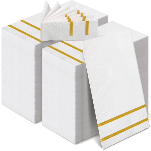 400 Pack Disposable Guest Towels for Bathroom Paper Hand Towels Bulk Elegant Dinner Napkins Decorative Paper Napkins for Bathroom Kitchen Parties Weddings (Gold)