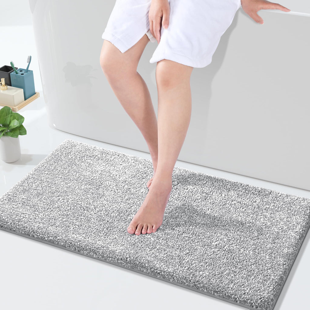 Yimobra Bathroom Rugs Mat Extra Soft Comfortable Bath Rugs Non-Slip Water Absorbent and Thick Bathroom Floor Mats Machine Washine Shaggy Rugs for Shower Bathtubs 36" x 24" Grey&White