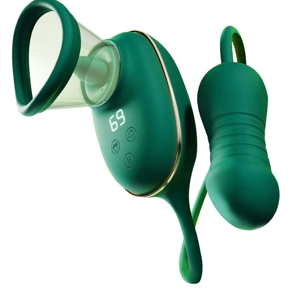 Adult Sex Toy 3-in-1 Licking Vibrator 3 Suction Modes Clitoral Stimulation Extendable Thrusting