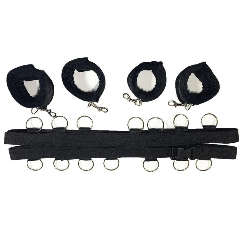 Premium Multi-Ring Bed Restraint Set Soft Plush Wrist And Ankle Restraints Durable And Adjustable Nylon Straps