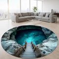 3D Ocean Hole Round Rug Blue Green Water Cave Optical Illusion Carpet Unique Living Room Home Decor Rugs