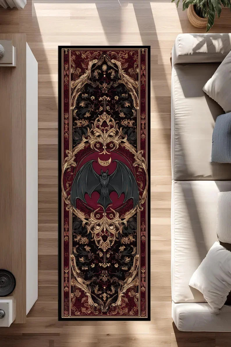Gothic Bat Rug Occult Dark Decor Rug Entrance Corridors Passages Stairs Long Carpets Laundry Rooms Kitchens and Home Decor