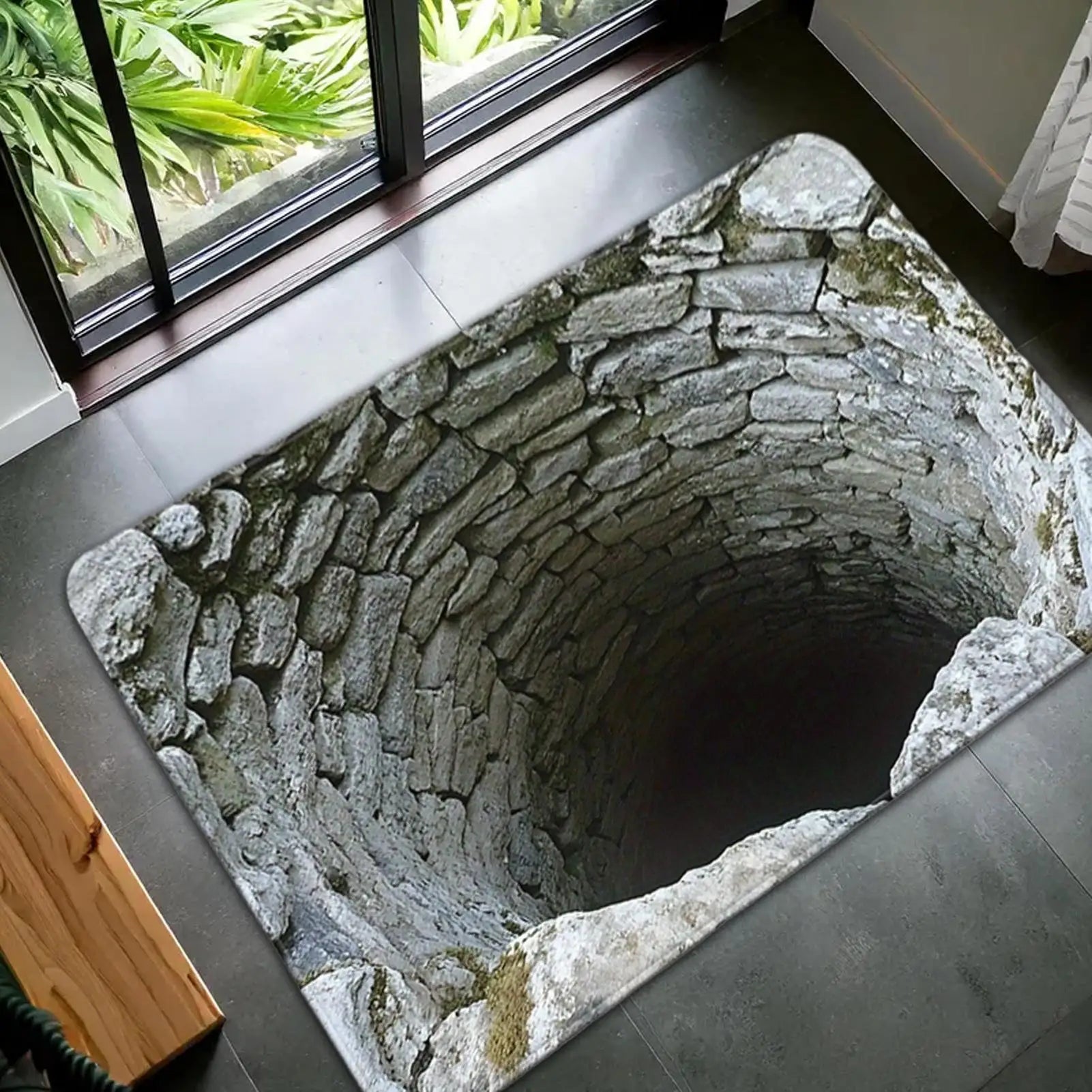 3D Floor Mats Optical Illusion Abyss Brick Stone Trap Illusion Non-Slip Absorbent Doormat 20x32" Entryway Rug For Indoor Outdoor