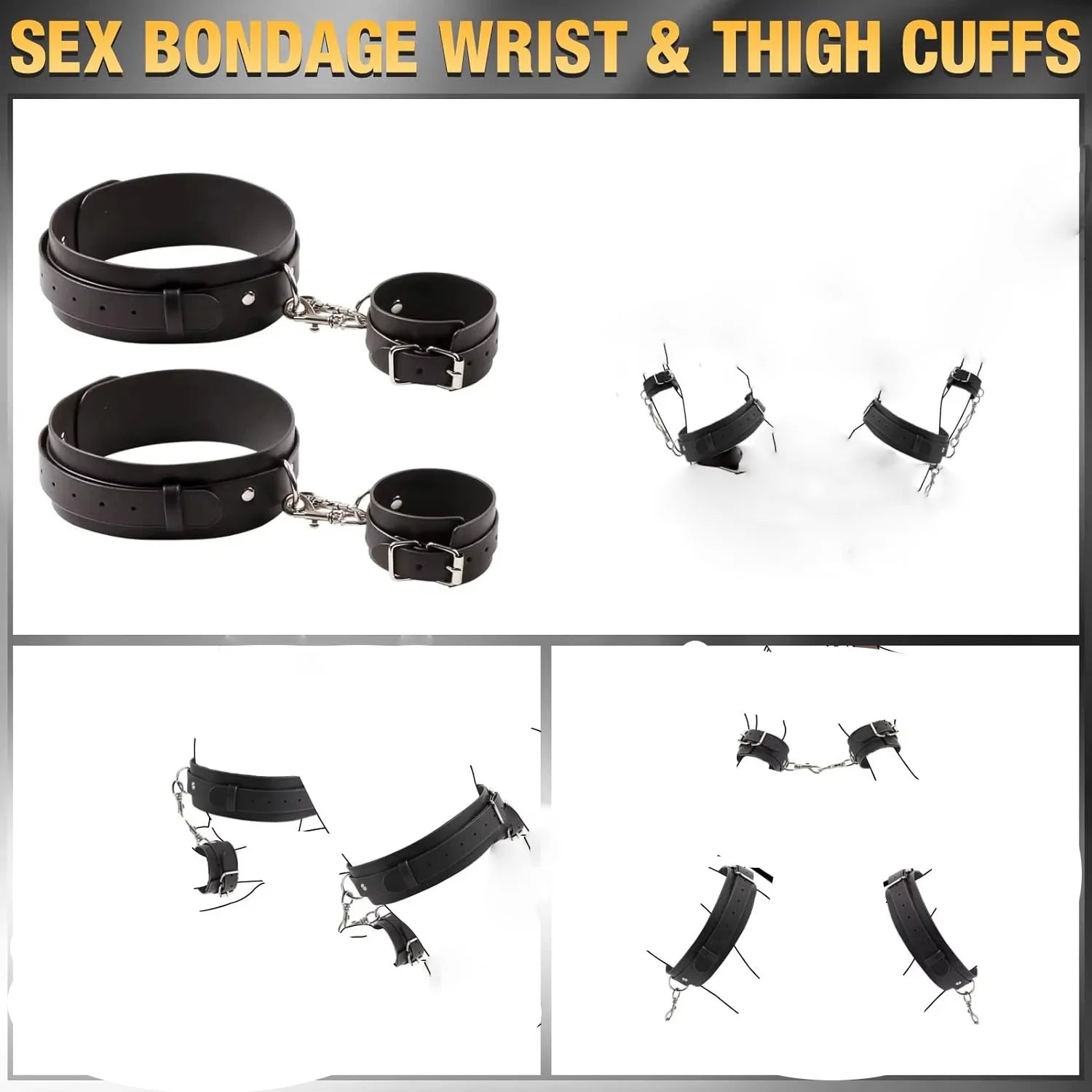 Adult Restraints Straps, Leather Body Chest Harness with Handcuffs & Leg Cuffs, Adjustable Gear for Couples