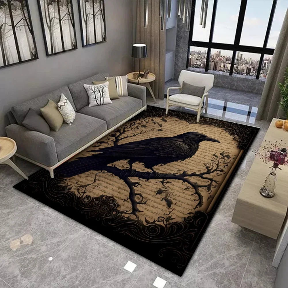 Gothic Raven Rug Symbols Dark Academia Rug Black Cool Satanic Carpet Home Bedroom Decorative Rug Floor Entrance Mat