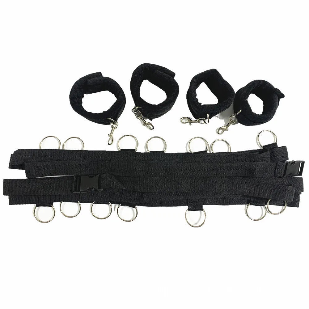 Premium Multi-Ring Bed Restraint Set Soft Plush Wrist And Ankle Restraints Durable And Adjustable Nylon Straps