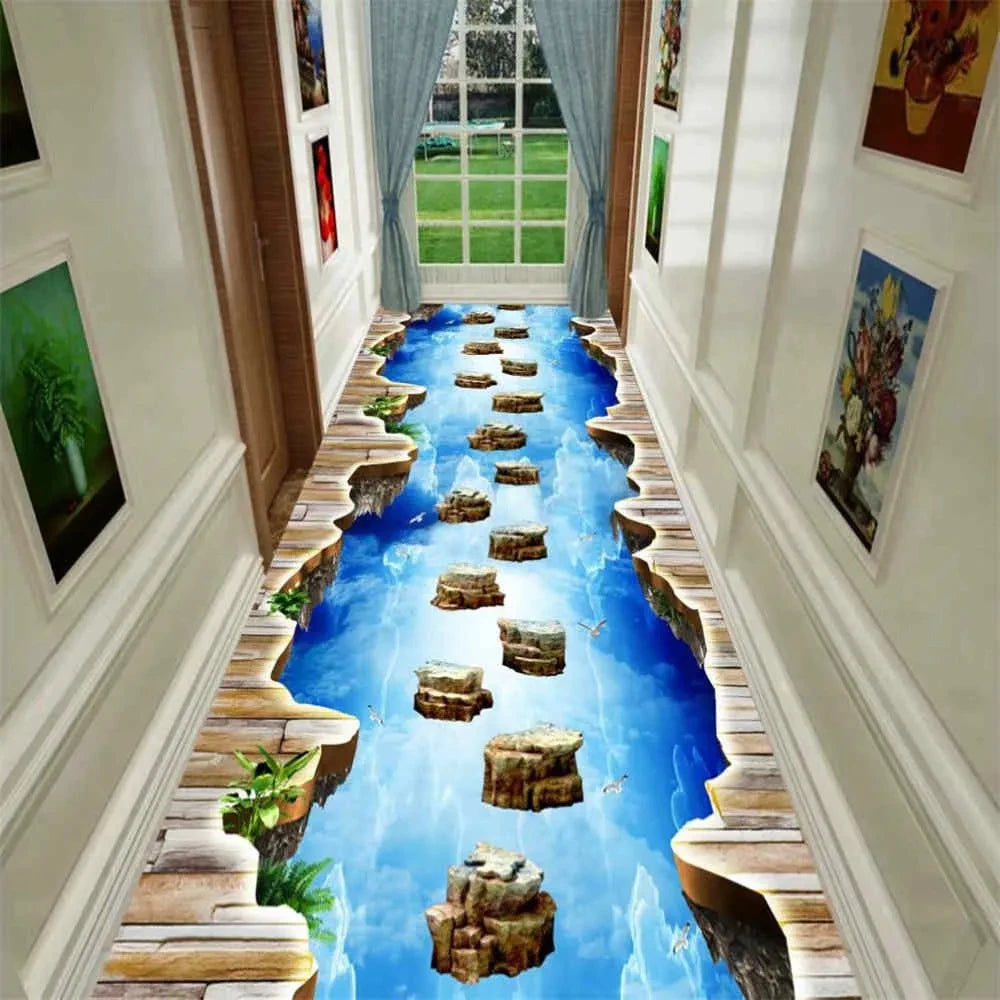 Visual Carpet 3D Graphic Illusion Cliff Falls Print Floor Mat Small Area Rug for Living Room Balcony Stair Kitchen Hallway Decor