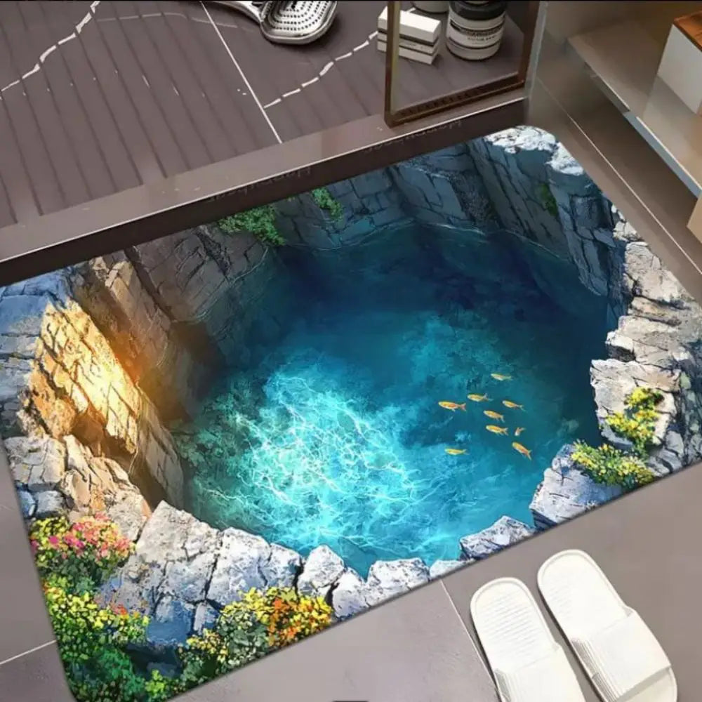 VIKAMA Creative 3D Water Hole Illusion Rug Anti Slip Floor Mat Stylish Home Entryway Carpet Household Decorative Floor Carpet
