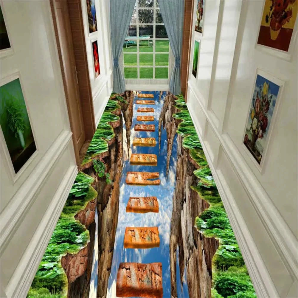Visual Carpet 3D Graphic Illusion Cliff Falls Print Floor Mat Small Area Rug for Living Room Balcony Stair Kitchen Hallway Decor