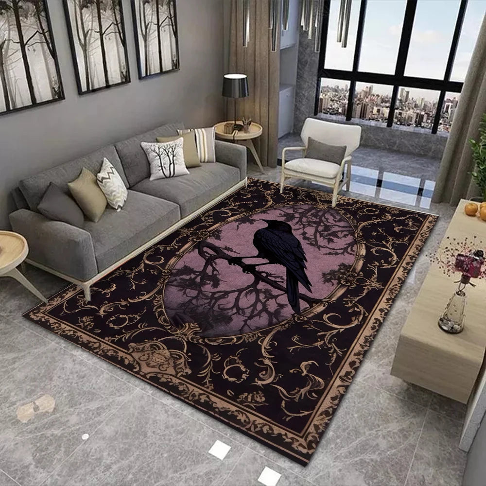 Gothic Raven Rug Symbols Dark Academia Rug Black Cool Satanic Carpet Home Bedroom Decorative Rug Floor Entrance Mat