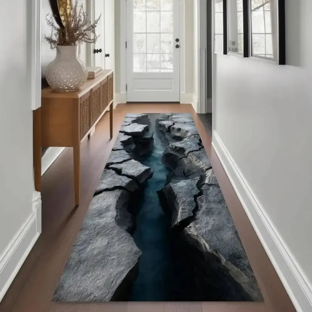 VIKAMA 3D Optical Illusion Runner Carpet Waterfall Abyss Entrance Hallway Mat Soft Bedroom Kitchen Rug Home Decor