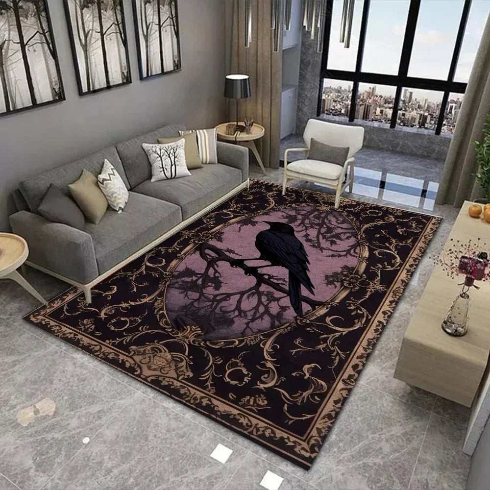 Gothic Raven Rug Symbols Dark Academia Rug Black Cool Satanic Carpet Home Bedroom Decorative Rug Floor Entrance Mat