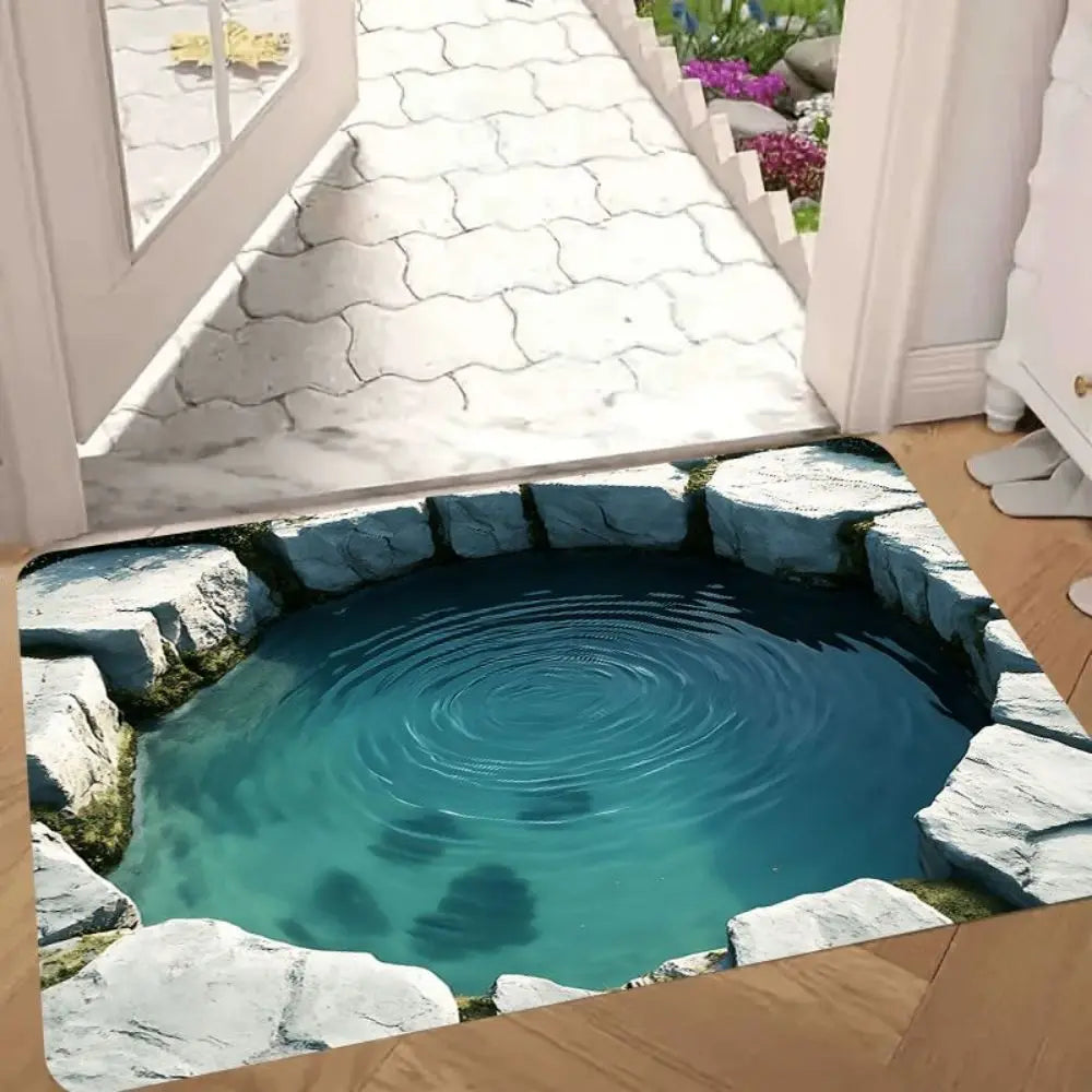 VIKAMA Creative 3D Water Hole Illusion Rug Anti Slip Floor Mat Stylish Home Entryway Carpet Household Decorative Floor Carpet