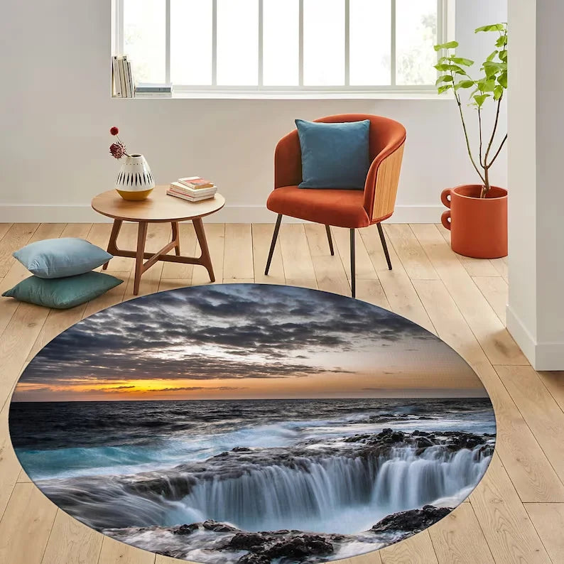 3D Ocean Hole Round Rug Blue Green Water Cave Optical Illusion Carpet Unique Living Room Home Decor Rugs