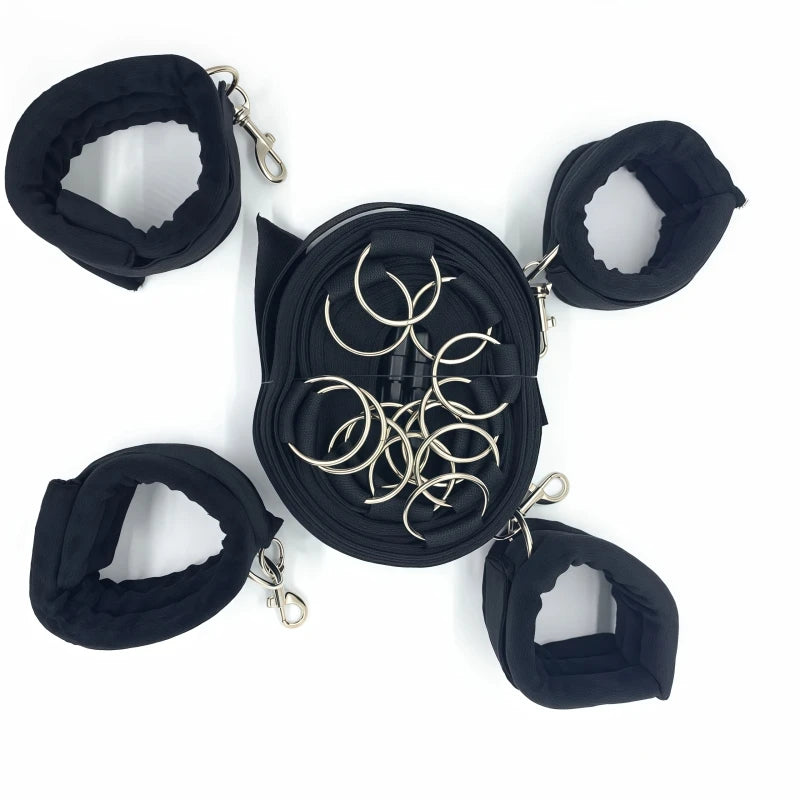 Premium Multi-Ring Bed Restraint Set Soft Plush Wrist And Ankle Restraints Durable And Adjustable Nylon Straps