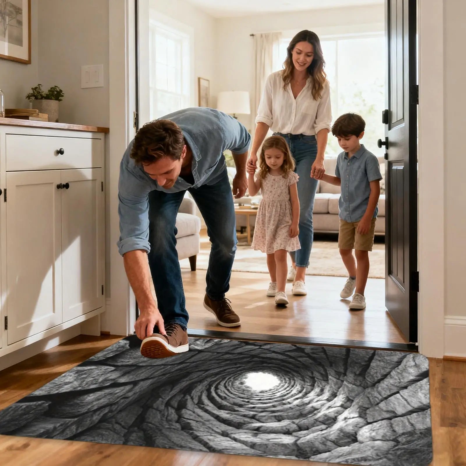 3D Floor Mats Optical Illusion Abyss Brick Stone Trap Illusion Non-Slip Absorbent Doormat 20x32" Entryway Rug For Indoor Outdoor