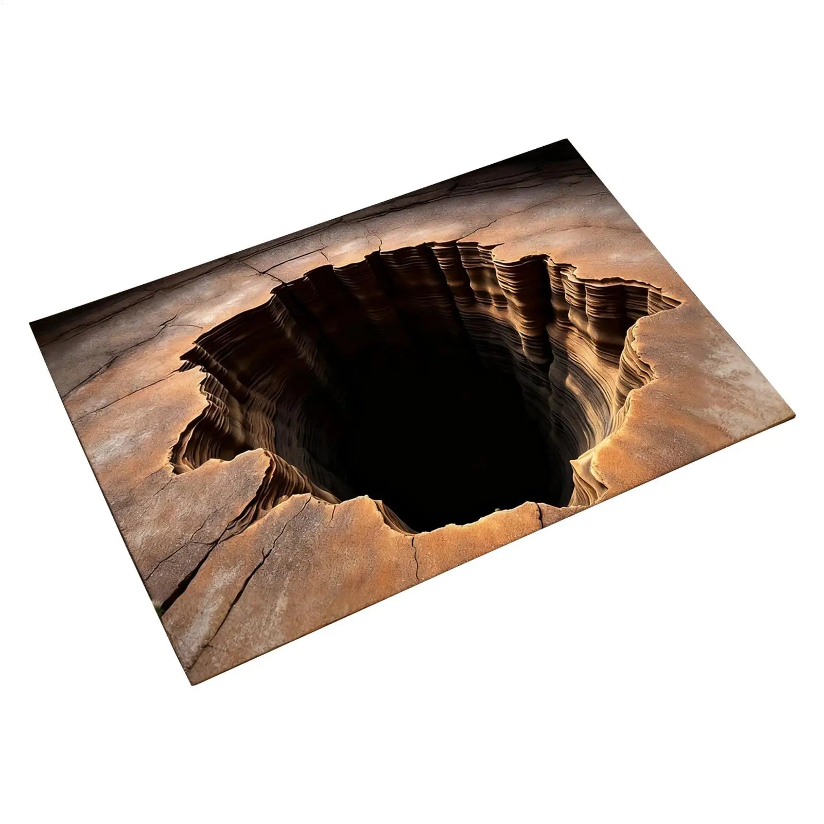 3D Illusion Floor Mat Realistic Black Hole Crack with Non-Slip Backing Washable Indoor Outdoor Rug for Hallway Living Room