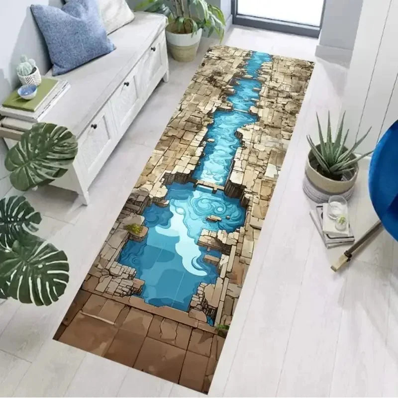 VIKAMA 3D Optical Illusion Runner Carpet Waterfall Abyss Entrance Hallway Mat Soft Bedroom Kitchen Rug Home Decor