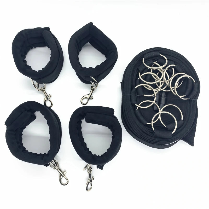 Premium Multi-Ring Bed Restraint Set Soft Plush Wrist And Ankle Restraints Durable And Adjustable Nylon Straps