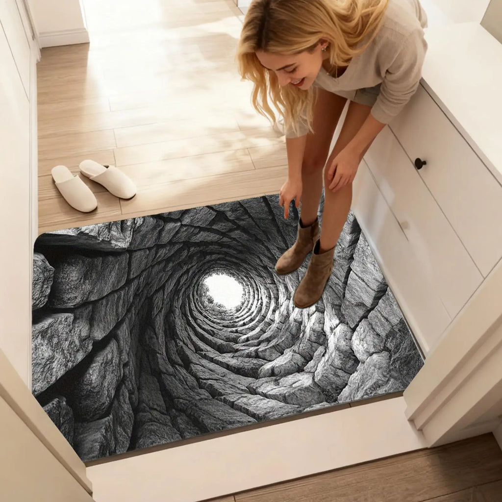 3D Floor Mats Optical Illusion Abyss Brick Stone Trap Illusion Non-Slip Absorbent Doormat 20x32" Entryway Rug For Indoor Outdoor