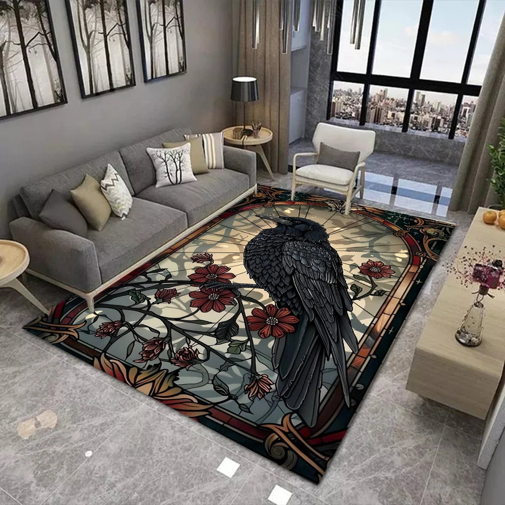 Gothic Raven Rug Symbols Dark Academia Rug Black Cool Satanic Carpet Home Bedroom Decorative Rug Floor Entrance Mat