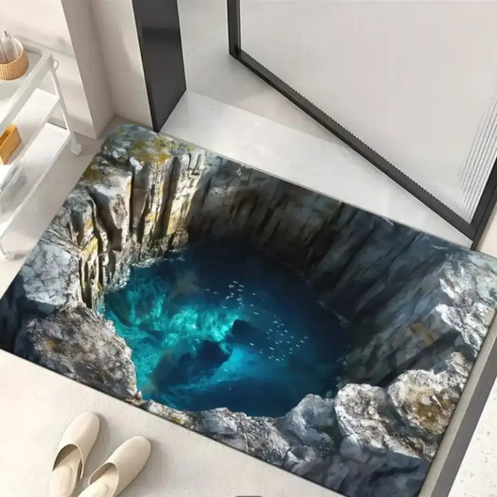 VIKAMA Creative 3D Water Hole Illusion Rug Anti Slip Floor Mat Stylish Home Entryway Carpet Household Decorative Floor Carpet