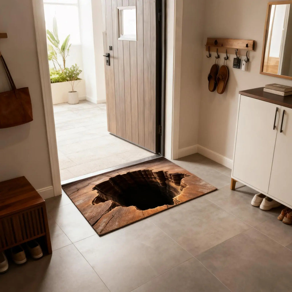 3D Illusion Floor Mat Realistic Black Hole Crack with Non-Slip Backing Washable Indoor Outdoor Rug for Hallway Living Room
