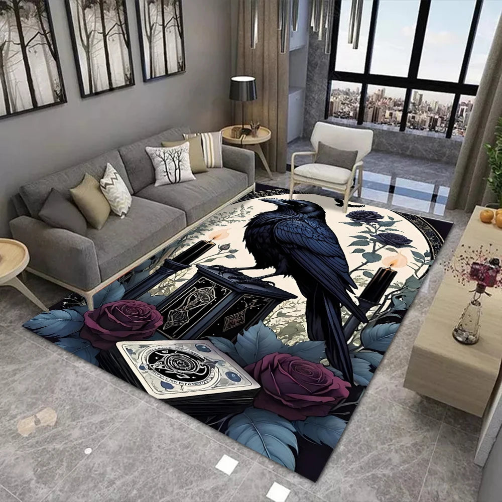 Gothic Raven Rug Symbols Dark Academia Rug Black Cool Satanic Carpet Home Bedroom Decorative Rug Floor Entrance Mat