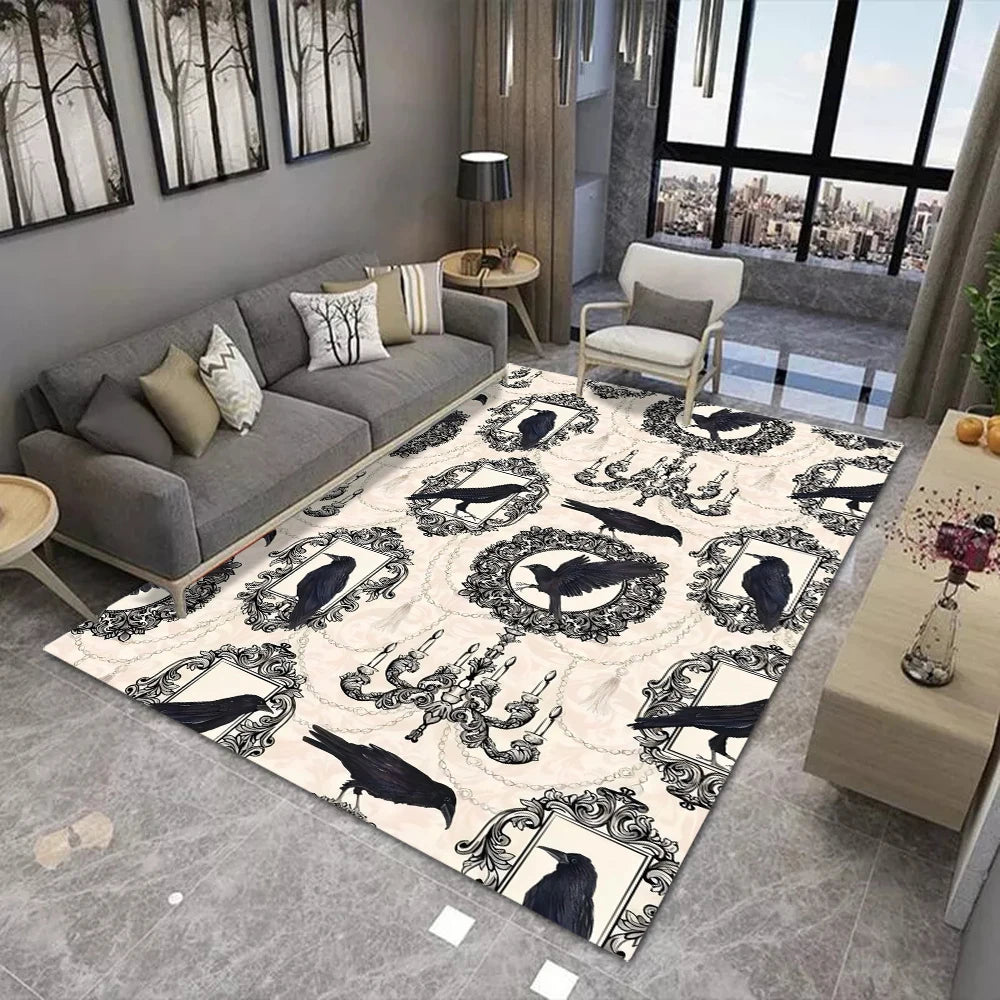 Gothic Raven Rug Symbols Dark Academia Rug Black Cool Satanic Carpet Home Bedroom Decorative Rug Floor Entrance Mat