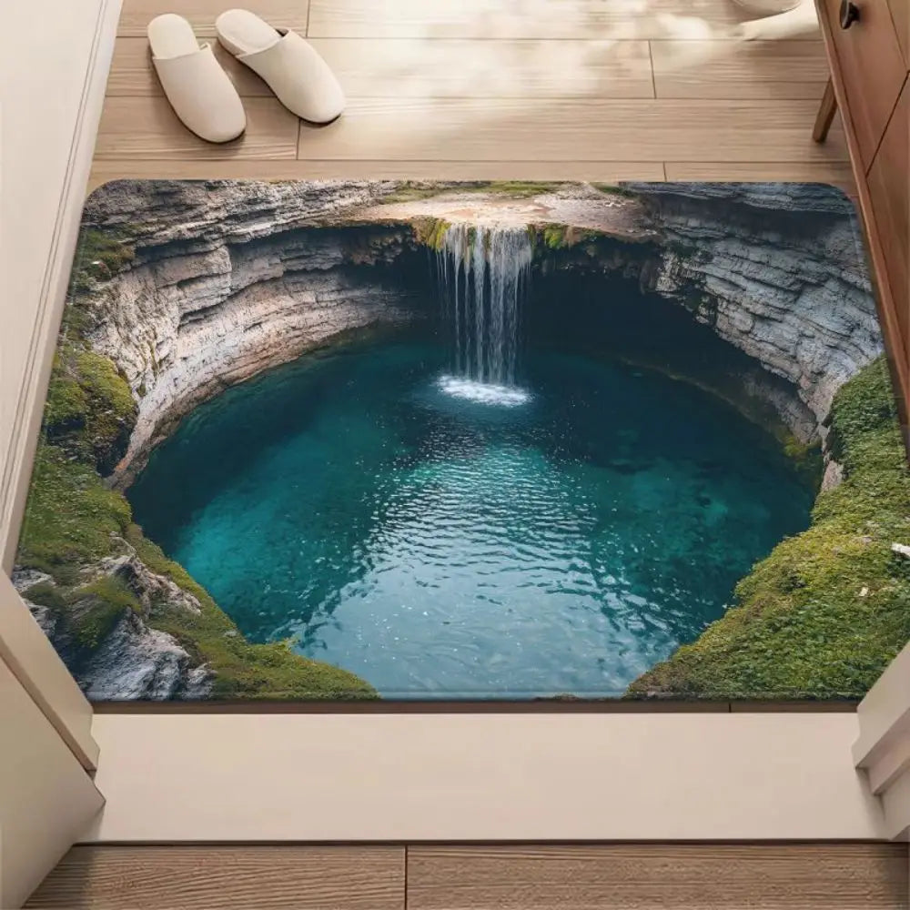 VIKAMA Creative 3D Water Hole Illusion Rug Anti Slip Floor Mat Stylish Home Entryway Carpet Household Decorative Floor Carpet