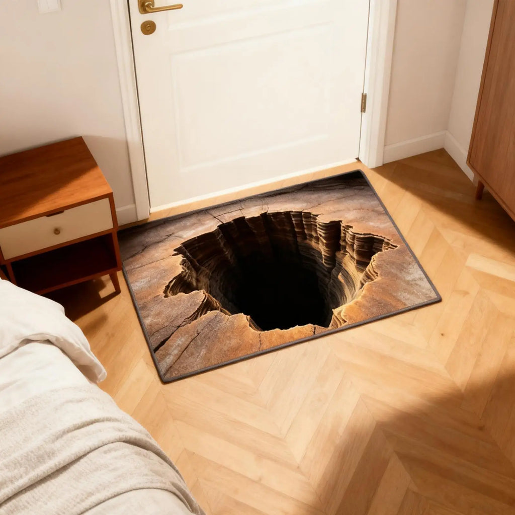3D Illusion Floor Mat Realistic Black Hole Crack with Non-Slip Backing Washable Indoor Outdoor Rug for Hallway Living Room